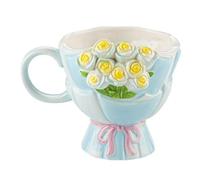 Baoblaze Ceramic Coffe Mug Tea Cup 360 ml Creative Irregular Artistic Flower Mug Rose Ceramic Cup for Cappuccino Friends Holiday, Blue