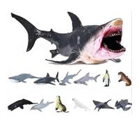 Baoblaze Children Play Figure Megalodon Shark Toy Model Figure Sculpture With Sharp Dentition And Hollow Body Build Suitable for, Megalodon Hollow + 12 Small Solid Ocean Animals