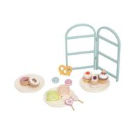 Baoblaze Children Play Kitchenware Wooden Dessert Stand Pretend Three Tier Display With Assorted Cakes Donuts Cookies And Candy Child Friendly Construction