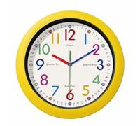 Baoblaze Children Wall Clock Teaching Clock Kids Timepiece Classroom Clock With Hour Minute Second Hands In Acrylic Suitable for, Yellow Frame, Learning Clock With Colorful Numbers And Words