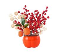 Baoblaze Chinese New Year Ornament Artificial Potted Fake Flower Bucket Decorative Fake Plant Desktop Ornament for Birthday Restaurant, Tangerine