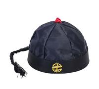 Baoblaze Chinese Oriental Hat Chinese Emperor Hat Silk Landlord Hat Mandarin Asian Hat Party Cosplay Cap with Ponytail for Fancy Dress, Black 54cm