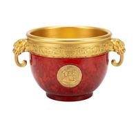 Baoblaze Copper Vase Feng Shui Decorative Basin With Elephant Handles Marbled Rim Edge Embossed Medallion Short Pedestal suitable for living room shelf office decor table centerpiece, No 7