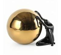 Baoblaze Decorative Sculpture Abstract Statue Human Ornament With Seated Contemplative Pose And Sphere In Synthetic Resin And Metal suitable for living room, Black Figure With Gold Ball Metal