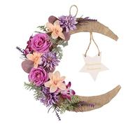 Baoblaze Eid Mubarak Wreath Ramadan Mubarak Door Hanger Decoration, 25cm Spring Summer Floral Wreath with Crescent Moon Shape Garland for Farmhouse Home Party Festival Decor, L