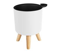 Baoblaze Elegant House Round Flower Pot with Wooden Feet Drainage Holes Floor Flowerpot, White M