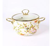 Baoblaze Enamel Cooking Vessel Bird Pattern Stew Pot with Glass Lid Ceramic Cooking Surface Suitable for Braising Steaming Use, 18cm