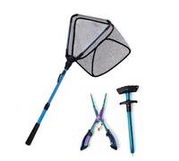 Baoblaze Fishing Landing Net Combo Folding Triangular Net Telescopic Rod Pliers Hook Remover Aluminum Alloy Compact Portable Tools suitable for shore lake hiking road trips, Array, Blue