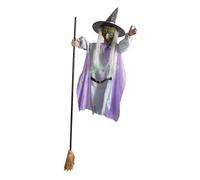 Baoblaze Flying Hover Witch with Sound Activated Light up Eyes Creative Halloween Decoration Flying Witch for Yard Outdoor Garden Lawn, White Clothes