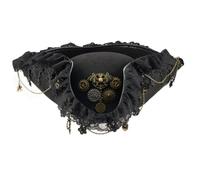 Baoblaze Gothic Style Hat Tricorn Pirate Hat Costume Hat Steampunk Hat With Chain Woolen Felt Material With Night Creature Motif And Side Chain Suitable for themed parties cosplay photo shoots