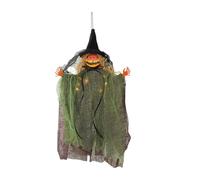 Baoblaze Halloween Hanging Witch Decorations 32cm Lighted Novelty Multipurpose Creative Gift for Window Door Tree with Hat Party Props, green