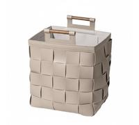 Baoblaze Handwoven Storage Basket Leather Bin Organizer Basket Hamper With Wood Handles Flexible Pu Leather And Walnut Grip Suitable for bedroom living room washroom decor laundry cabins, Gray