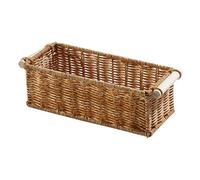 Baoblaze Imitation Rattan Basket Handmade Woven Storage Baskets Imitation Wicker Basket with Wooden Handle Rectangular Narrow Woven Baskets for Kitchen, Shelves, Bedroom, Bedroom, Wardrobe, L