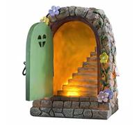 Baoblaze Industrial Sculpture Whimsical Fairy Door Resin Archway Garden Statue Solar Powered Lighted Ornament Pastoral Miniature Decoration Suitable for Outdoor Patio Landscape