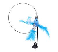 Baoblaze Interactive cat Toys, Teaser,Long-Rod,W/Suction Cups Feather Toy for Kitten Exercise IQ Training Supplies, Blue flying