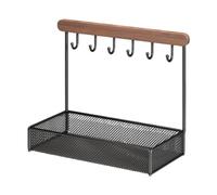 Baoblaze Jewelry Display Stand,Storage Box,6 Hanging Hooks Jewelry Tower Rack Hanging Organizer for Showcase Keys Household Countertop, black, Square base