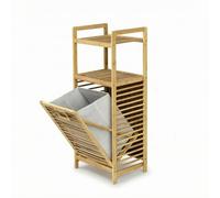 Baoblaze Laundry Basket Organizer Storage Rack Shelf Unit Cabinet With Tilt Out Laundry Hamper And Open Shelving In Bamboo Material Suitable for laundry room dorm