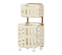 Baoblaze Laundry Basket with Wheel Sorter Cart Hotel Home Heavy Duty Foldable Bathroom Dorm Office Rolling Laundry Basket Organization, Cream Color, Double layer