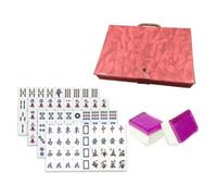 Baoblaze Mahjong Set Tile Game Equipment Compact Acrylic Tiles With Clear Layout For Organized Table Edges Comfortable Grip, Array, Purple Silk, Red Leather Box