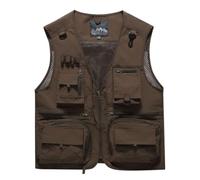 Baoblaze Men Outdoor Vest Breathable Mesh Panels Utility Waistcoat With Zipper Closure Multi Jacket Attachment Loops For Tools Suitable for hiking camping photography travel, Coffee, 4X