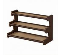 Baoblaze Multilayer Display Shelf Cup Rack Mug Holder Cup Stand Cup Organizer With Rubber Wood Frame And Woven Drainage Shelves Suitable for coffee stations dining sideboards, Walnut, 3-Tier 52cm