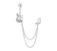 Baoblaze Music Note Brooch Pin, Tassel Chain Brooch, Men's Accessories, Guitar with Note and Hanging Chain Brooch,