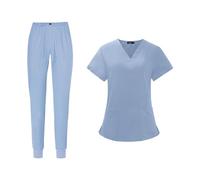 Baoblaze Nursing Uniforms Scrub Set Summer Thin Nurse Top Pants Female with Pockets Nursing Work Suits Clothes for Healthcare SPA Cosmetology, L Light Blue