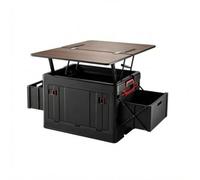 Baoblaze Outdoor Folding Container Storage Bin, Black, Foldable Storage Box With Wooden Double Tabletop And Multi-functional Side Basket