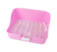 Baoblaze Rabbit Litter Box Pet Cage Pan with Drawer Indoor Rectangular Potty Corner Cage Toilet for Hedgehog Galesaurs Hamster, pink