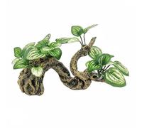 Baoblaze Reptile Habitat Shelter Cave Hide Rock Shelter Artificial Stone Hideaway Resin Piece for Privacy Security Basking Feeding Support suitable for, Bronze, Large Sunken Wood With Plants