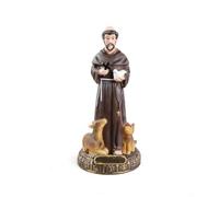 Baoblaze Saint Francis Resin Decorative Figurine Statue Sculpture Hand Painted Religious Monk With Hanging Rosary Cross Dove And Animals On Pedestal Resin