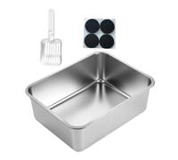 Baoblaze Stainless Steel Litter Box Pet Litter Tray Cat Toilet Nonstick Anti Splashing Portable High Sided Cat Sand Box with Scooper, 45x35x15cm