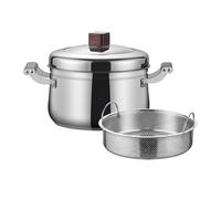 Baoblaze Stainless Steel Steamer Pot Rice Cooker Steam Basket Double Layer Bottom Efficient Heating Suitable for Cooking Rice Vegetables Buns soups at Home, Sapele Wood Handle, 28cm