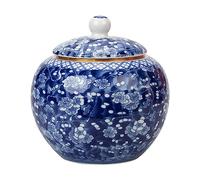 Baoblaze Traditional Chinoiserie Ginger Jars Antique Porcelain Jar Tea Canister Versatile Organizer Blue and White Vase for Collection Office Bedroom, C