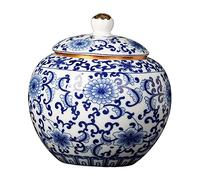 Baoblaze Traditional Chinoiserie Ginger Jars Antique Porcelain Jar Tea Canister Versatile Organizer Blue and White Vase for Collection Office Bedroom, B
