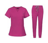 Baoblaze Uniforms Scrub Set with Pockets Nurse Top and Pants Modern Female Work Clothing Work suits Workwear for Athletic Pet Grooming, L, Rose Red