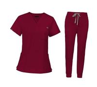 Baoblaze Uniforms Scrub Set with Pockets Nurse Top and Pants Modern Female Work Clothing Work suits Workwear for Athletic Pet Grooming, XL, Red