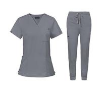 Baoblaze Uniforms Scrub Set with Pockets Nurse Top and Pants Modern Female Work Clothing Work suits Workwear for Athletic Pet Grooming, L, Gray