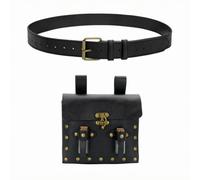 Baoblaze Waist Pouch Belt Medieval Cosplay Belt Pouch Costume Accessory Antique Buckle Leather Finish Brass Hardware Role Play Set suitable for festivals stage performance themed parties, Black