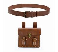 Baoblaze Waist Pouch Belt Medieval Cosplay Belt Pouch Costume Accessory Antique Buckle Leather Finish Brass Hardware Role Play Set suitable for festivals stage performance themed parties, Brown