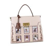 Baoblaze Women Handbag Cat Pattern Hobo Handbag Top Handle Tote Bag for Travel Party Work, White