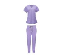 Baoblaze Women Nursing Uniforms Scrub Set Nurse Workwear Nurse Top Pants V Neck with Pockets Durable Female Clothes for Healthcare, Purple XL