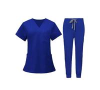 Baoblaze Women Nursing Uniforms Scrub Set Nurse Workwear Nurse Top Pants V Neck with Pockets Female Clothes for Healthcare, Blue L