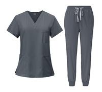 Baoblaze Women Uniform Scrubs Set Top and Pants Durable V Neck Comfortable with Pockets Work Clothing Nurse Workwear for Beauty Center, Gray, L