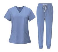 Baoblaze Women Uniform Scrubs Set Top and Pants V Neck Comfortable with Pockets Work Clothing Nurse Workwear for Beauty Center, Light Blue, L