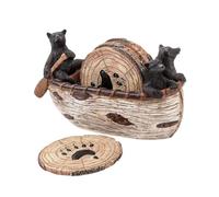 Baoblaze Wooden Coasters Set with Holder Bear Statue Figurine Photo Props Drink Coasters Cup Mat for Living Room Drinking Glasses Desk