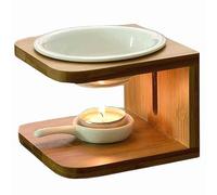 BAOBYAO Bamboo Ceramic Wax Melt Burner,Essential Oil Burne,Wax Melt Holder,Scented Wax Warmer with Tealight Candle Holder,Massage Oil Warmer,Aromatherapy Diffuser Lamp for Yoga, Kitchen,Bedroom,Office