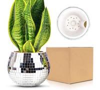 BAOBYAO Disco Ball Planter Self Watering,Disco Ball Plant Pot,Silver Mirror Ball Plant Holder Flower Pot,Detachable Plastics Disco Decor Planter for Small Plant,Party,Table,Office,Kitchen,4X5IN