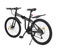 BAOCHADA 26 Inch Folding Bike 21 Speed Mountain Bike, Adult Folding Mountainbike Gears Folding Bicycle with Dual Disc Brake Hard Frame MTB Bike for Men and Women, Black+Silver