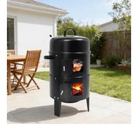 BAOCHADA 3-in-1 Smoked Grill 2 Layer Iron Smoker for Outdoor Camping | Grills smokes and braises in one 40cm tower two cooking layers thermometer and adjustable damper